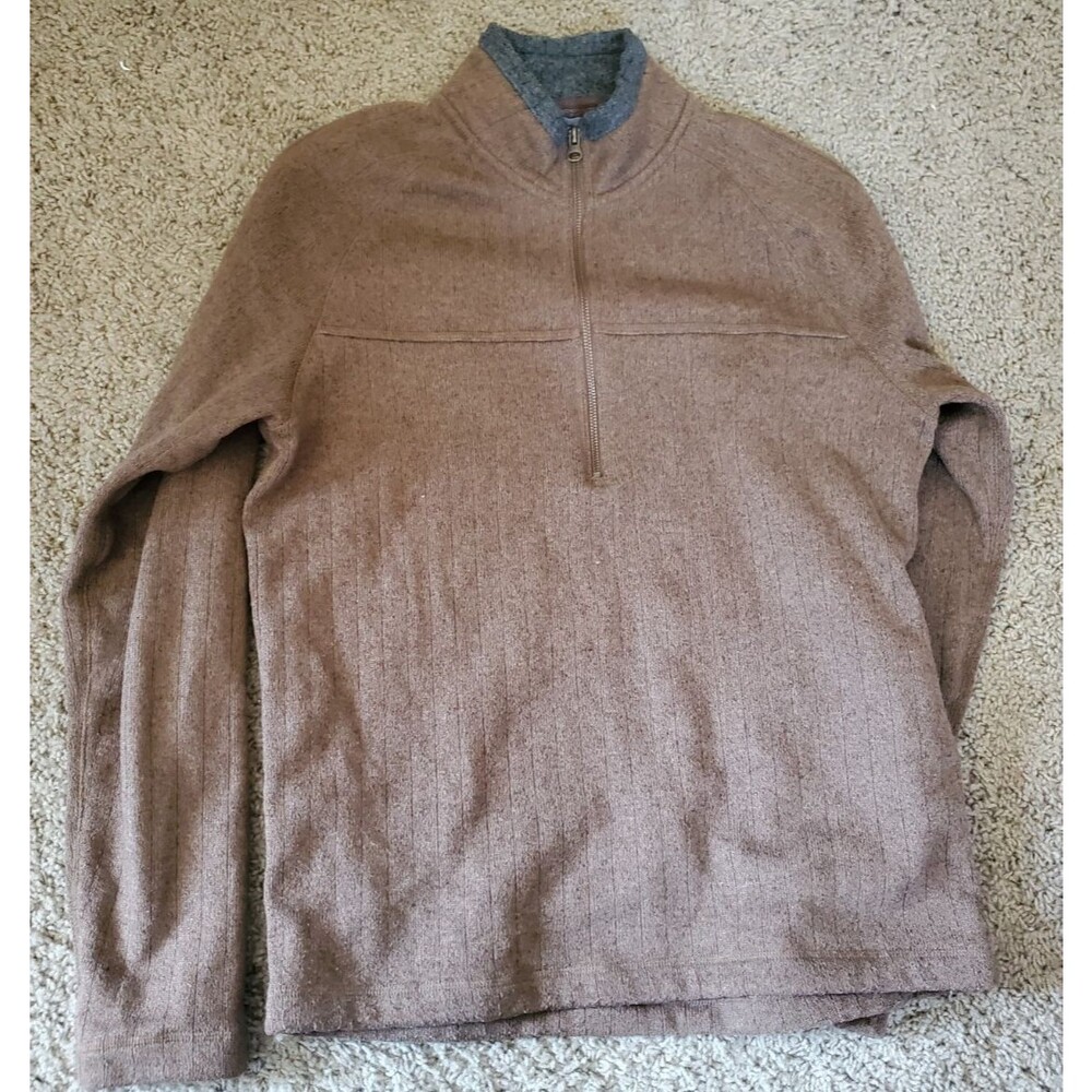Co-op Men's Brown 1/4 Zip Fleece Pullover Sweater Textured Knit Size M
